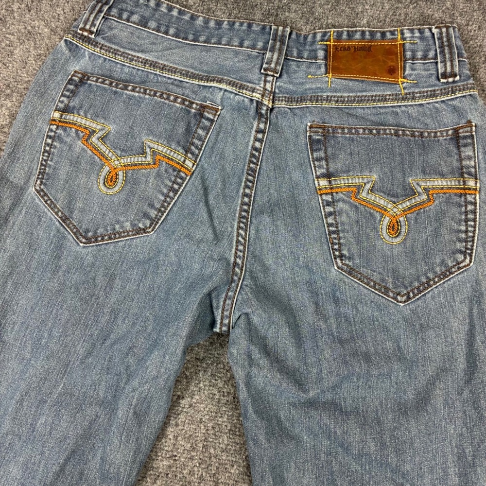 Y2K Ecko Unltd Mens Size 34x30 Straight Leg Blue Denim Jeans Embroidered Pockets